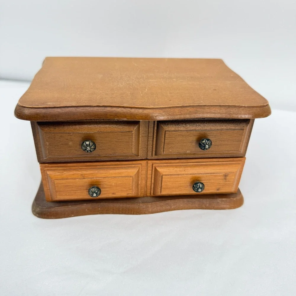 Price Imports Wooden Jewelry Box Mirror Drawer VTG Felt Lined Retro Vanity